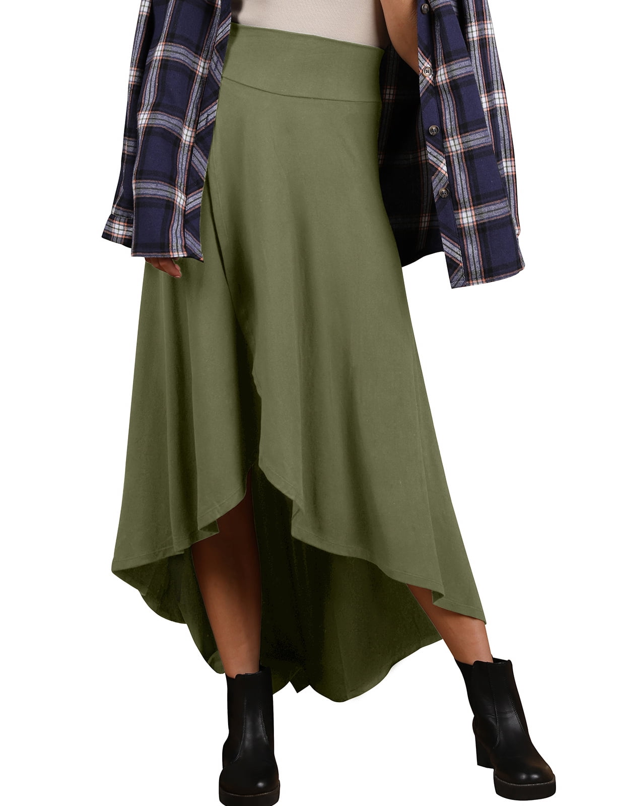 Doublju Women's High Low Unbalanced Hem Maxi Skirt With Side Pocket