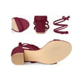 thumbnail image 2 of Perphy Lace Up Strappy Block Mid Heels Sandals for Women Burgundy (Size 7.5), 2 of 4