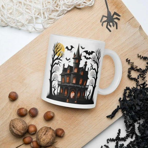 11oz Spooky Mug, Witchy Mug, Halloween Mug, Coffee Bar, Haunted House Mug, Vintage Halloween Mug, Halloween Mug, Hot Chocolate Hot Cocoa Mug, Ceramic Mug