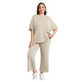 thumbnail image 4 of Ronuti Two Piece Sets for Women Summer Outfits Oversized Wide Leg Crop Pants Lounge Sets Airport Beach Vacation Clothes, 4 of 8