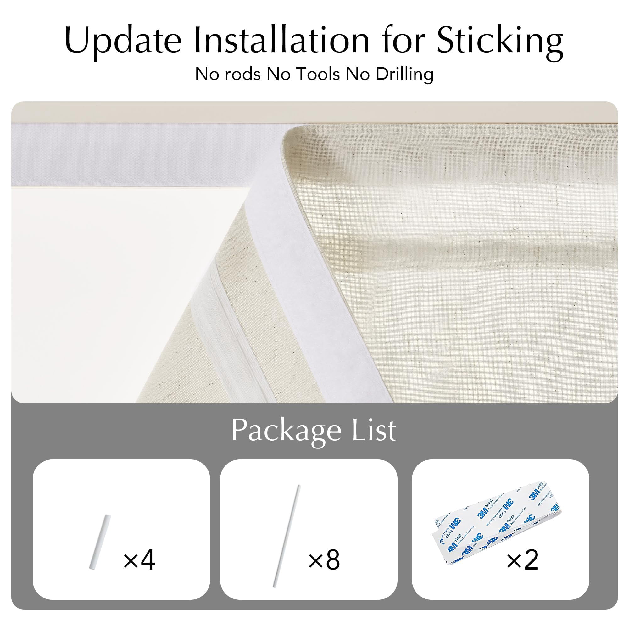 Linen Farmhouse French Door Curtain No Drill Blinds For Windows  Ivory Solid Cordless Window Covering With Light Filgtering W22 X L48 1pc