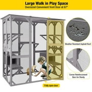 Aivituvin 71.1L Large Outdoor Cat Catio, Walk-In Wooden Cat Enclosure with 7 Platforms, 2 Resting Houses and Weather-Resistant Roof