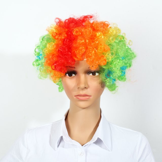 Peluca de Mardi Gras, pelucas rizadas de pelo, peluca de fibra sintética, peluca de disfraz de abanico para fiesta, arcoíris