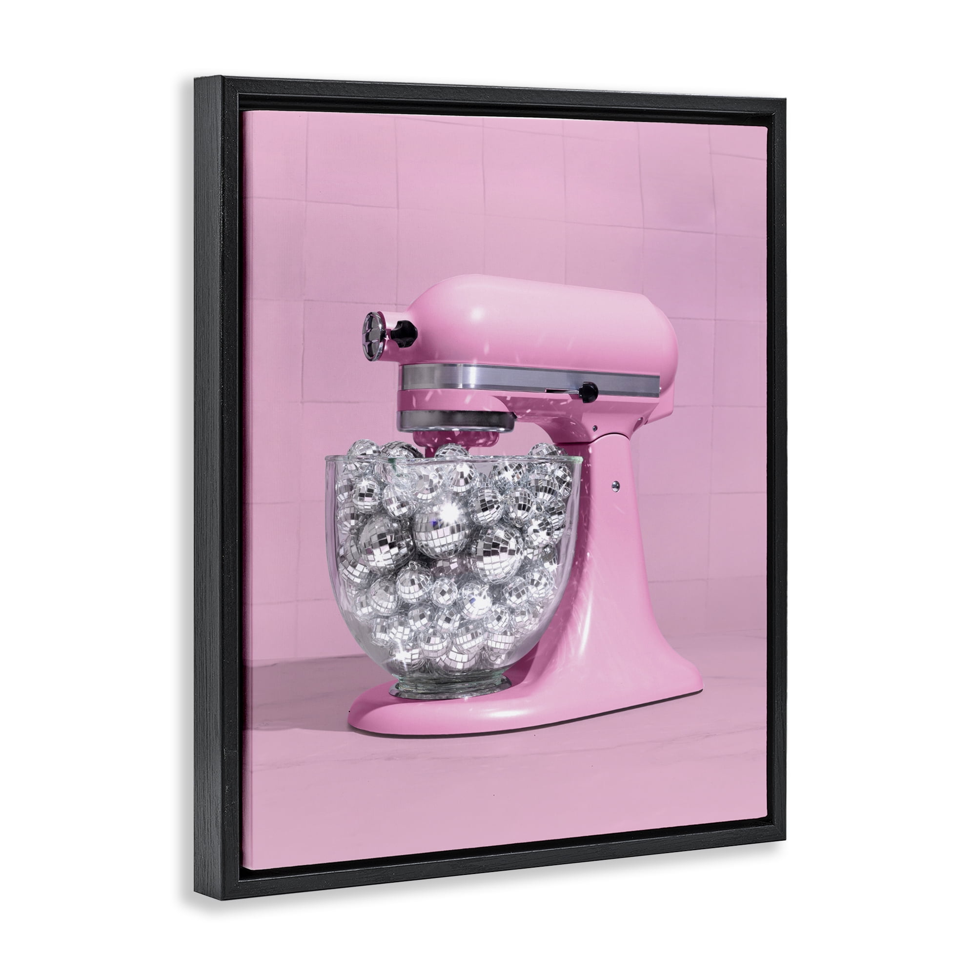 Stupell Industries Disco Kitchen Mixer over Pink Black Framed Floater Canvas Wall Art, design by LISH Creative