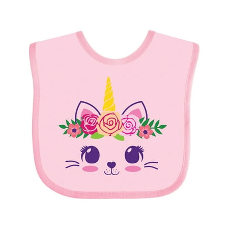 

Inktastic Cute Unicorn Cat Face with Flowers Gift Baby Girl Bib