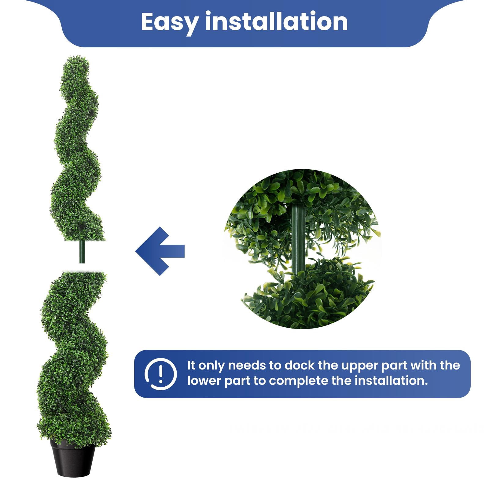Fake Potted Boxwood Spiral Tree, 5ft, Artificial Outdoor Plant, Easy Installation, Maintenance-Free, Anti-rust Frame, All-Year Green for Wedding Venues, Events
