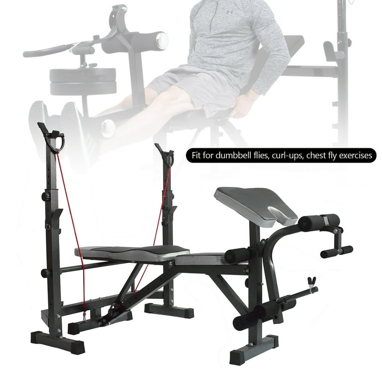 TOPTENG Adjustable Weight Bench Olympic Foldable Workout Bench Set with Barbell Rack Leg Developer Preacher Curl Rack Multi Function Strength
