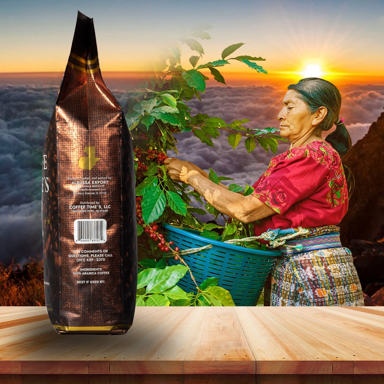 Coffe Times, Whole Bean Coffee Packets, Dark Roast - Strong Body, Coffee with Flavor notes of Molasses, Chocolate and Vanilla, (2.5 lb bags, Pack of 8 units)