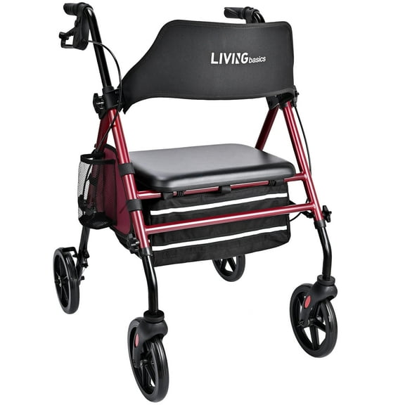 Rollator Walker for Seniors with Seat,  Adjustable Height and 8" Wheels, Foldable Walker with Locking Hand Brake and Storage Bag Support Up to 300 lbs