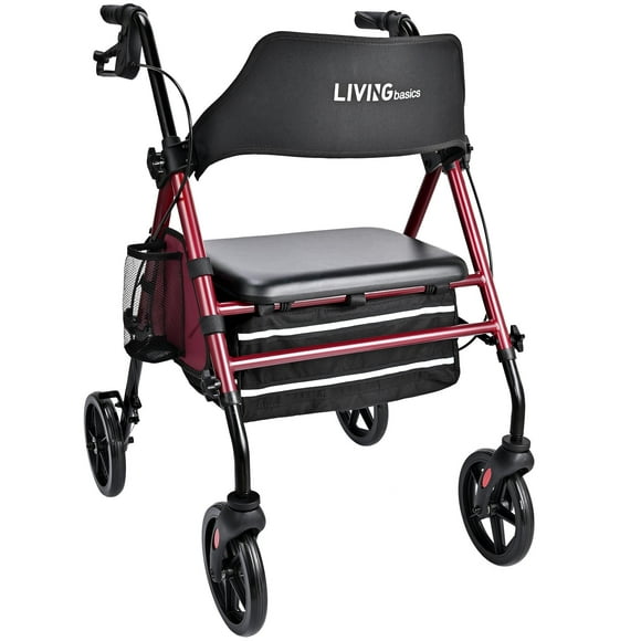 Rollator Walker for Seniors with Seat, Adjustable Height and 8" Wheels, Foldable Walker with Locking Hand Brake and Storage Bag Support Up to 300 lbs