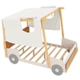thumbnail image 6 of Euroco Wood Full Size Canopy Bed, Car Bed with Pillow and Ceiling Cloth Design, Platform Bed with LED Light for Kids Teens, Natural, 6 of 9