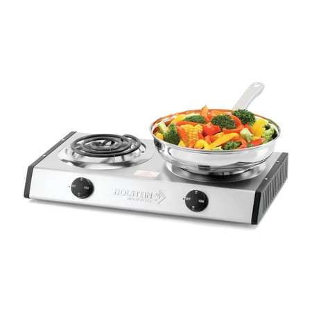 ‼️has stains‼️Holstein Housewares Double Burner Countertop Portable Range Stainless Steel Cooking Plate, 1500W