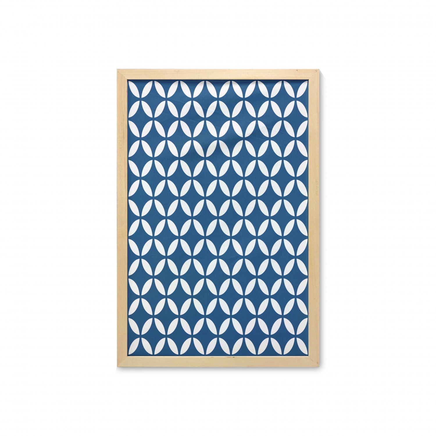 Navy Wall Art with Frame, Vintage Circles with Overlapping Rounds Oval Old Fashion Graphic Art