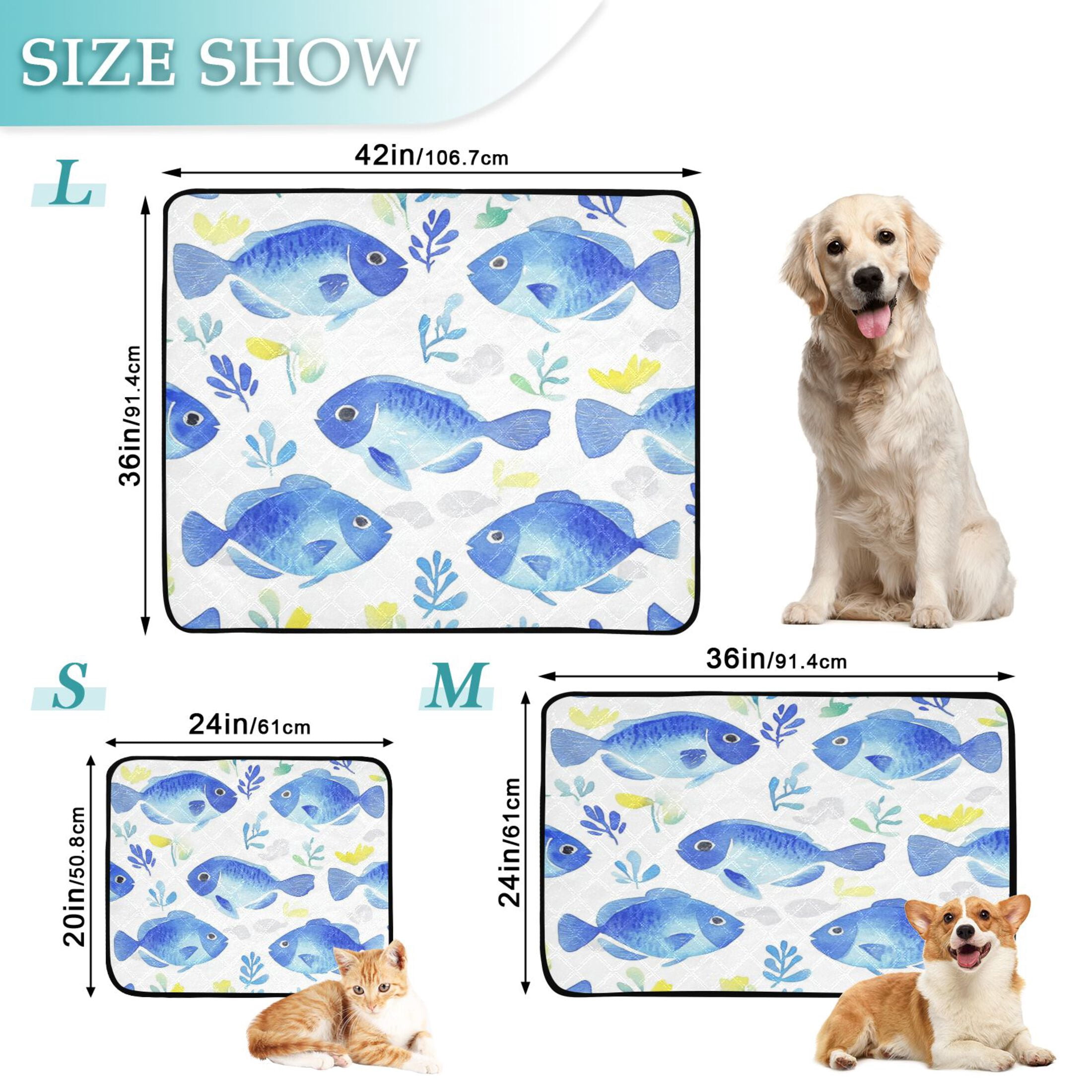 Washable Pet Pee Pads with Super Absorbent Reusable Training Pads for Dogs & Cats Watercolor Blue Fish