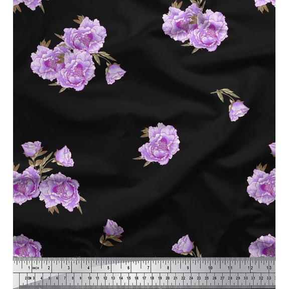 Soimoi Cotton Duck Fabric Leaves & Peony Floral Printed Craft Fabric by The Yard 42 Inch Wide