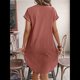 thumbnail image 5 of Vestido de para Mujer, Verano, Informal, Corta, Cuello en V, Midi, Abotonado, Camisero. Melocotón S, 5 of 6