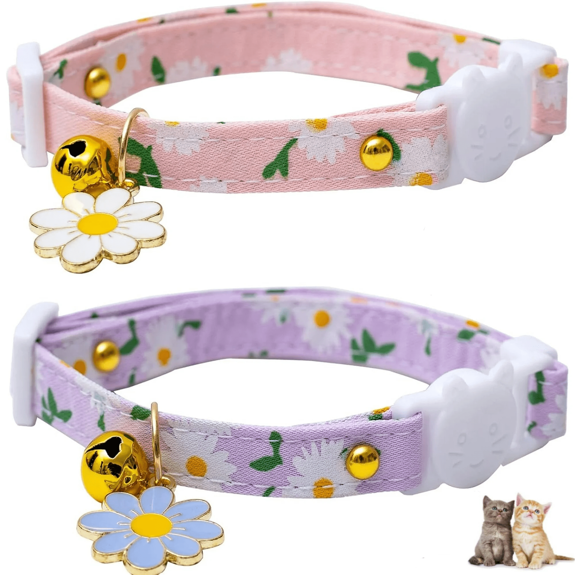 2 Pack Easter Cat Collar With Bow Tie & Bell - Breakaway Safety Collars For Kittens, Adjustable Holiday Collar