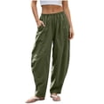 thumbnail image 4 of TEAJOPSUU Womens Elastic Waist Harem Pants Cotton Blend Casual Tapered Baggy Wide Leg Trousers with Pockets Summer Daily Beach Wear Olive Green, 4 of 7