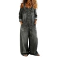 thumbnail image 2 of ClodeEU Women's Denim Wide Leg Jumpsuit,Sleeveless Button Down Overall Romper with Pockets ,Women's Plus L, 2 of 6