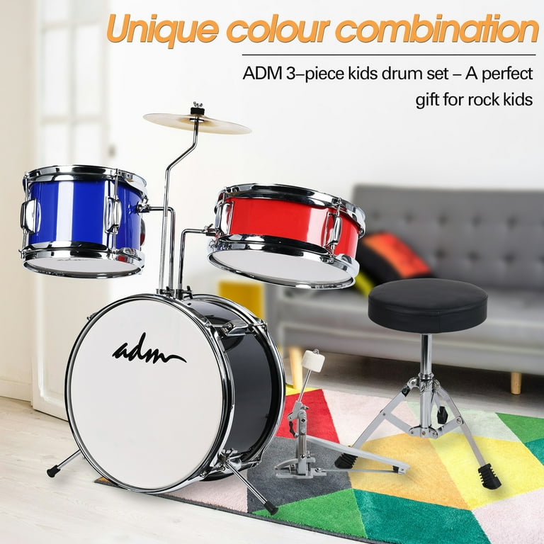 Drum Set Kids ADM 3-Piece Junior Drum Set With Silent Mats, Throne