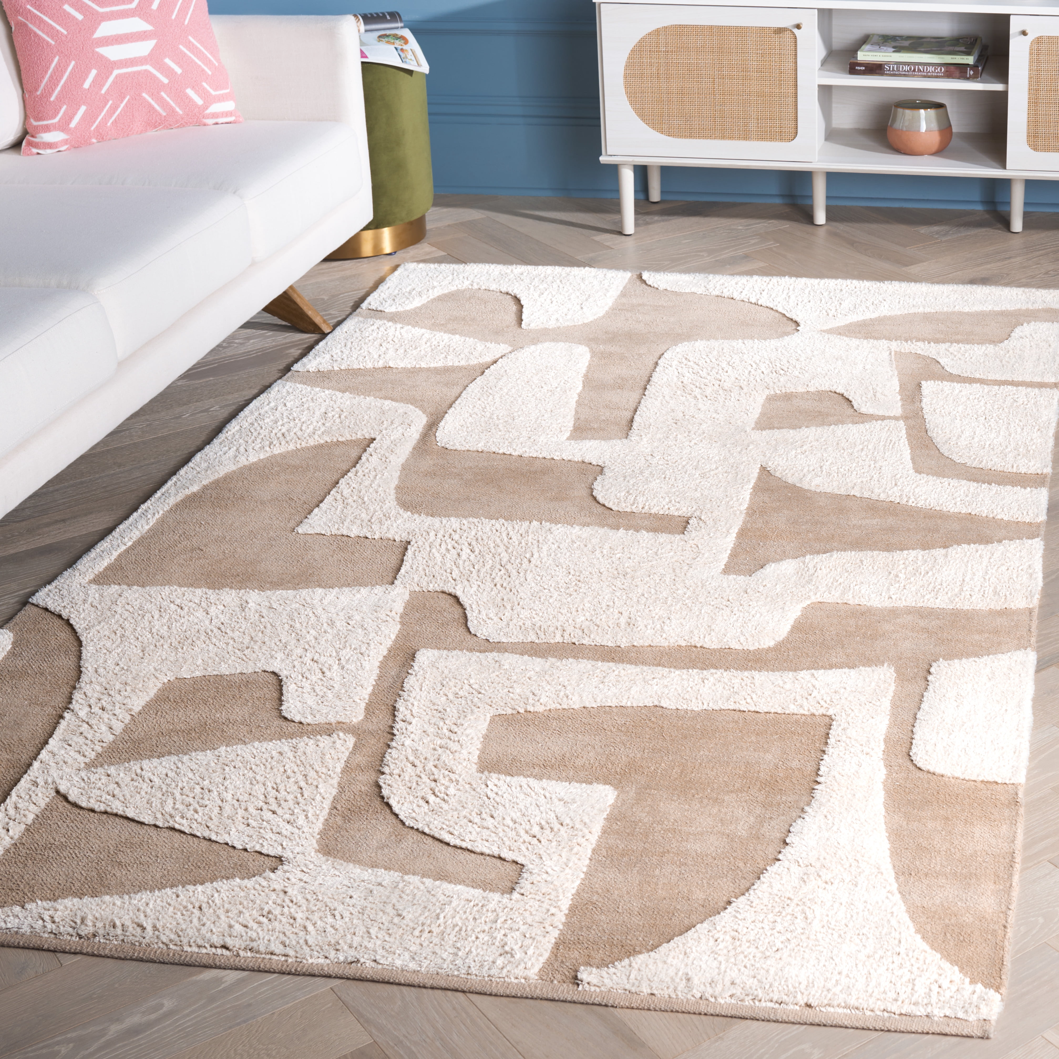 SAFAVIEH Casablanca Oraline Geometric Cotton Area Rug, Beige/Ivory, 6' x 6' Square