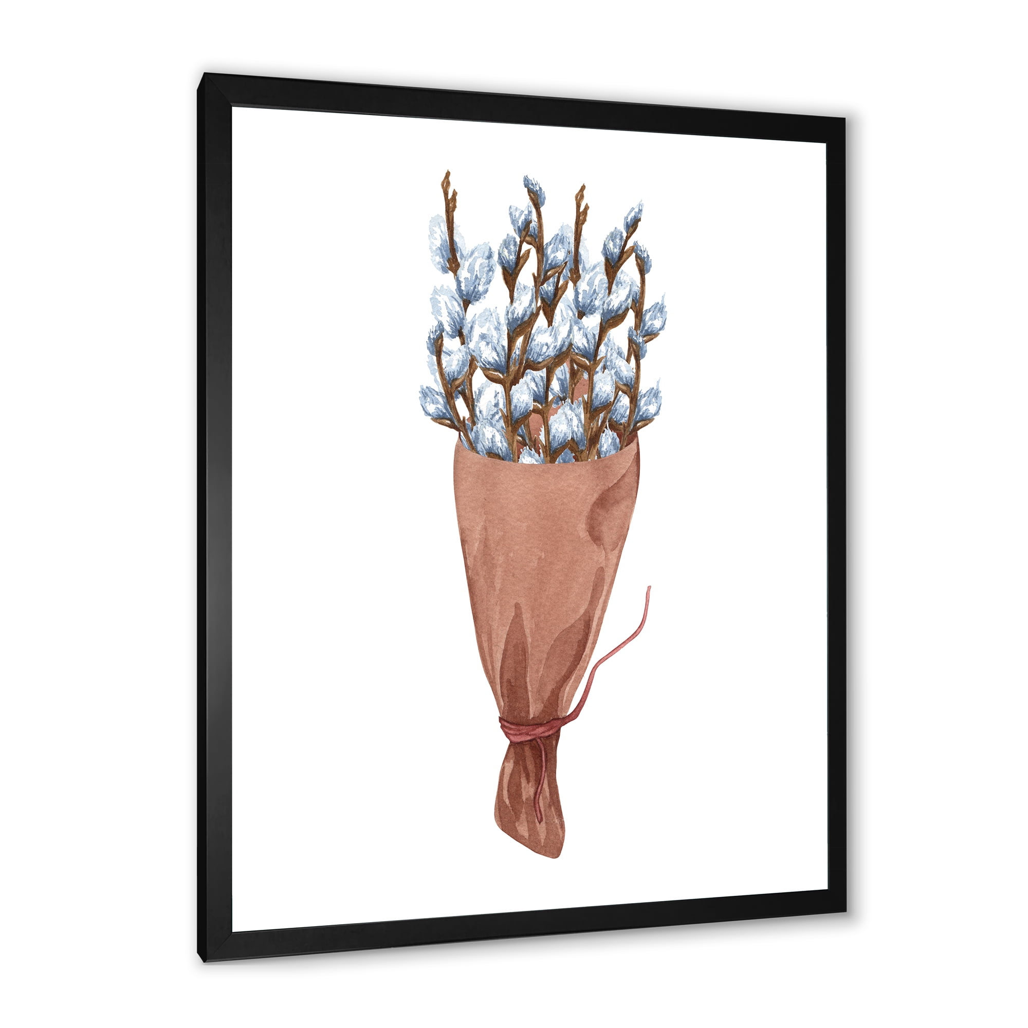 Designart 'Bunch of White Pussy Willow Twigs I' Farmhouse Framed Art Print