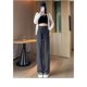 thumbnail image 1 of Pantalones anchos de pierna de vellón de kapok con cordón estrecho para mujer, pantalones deportivos casuales sueltos y rectos con corte fino para primavera y otoño, 1 of 2