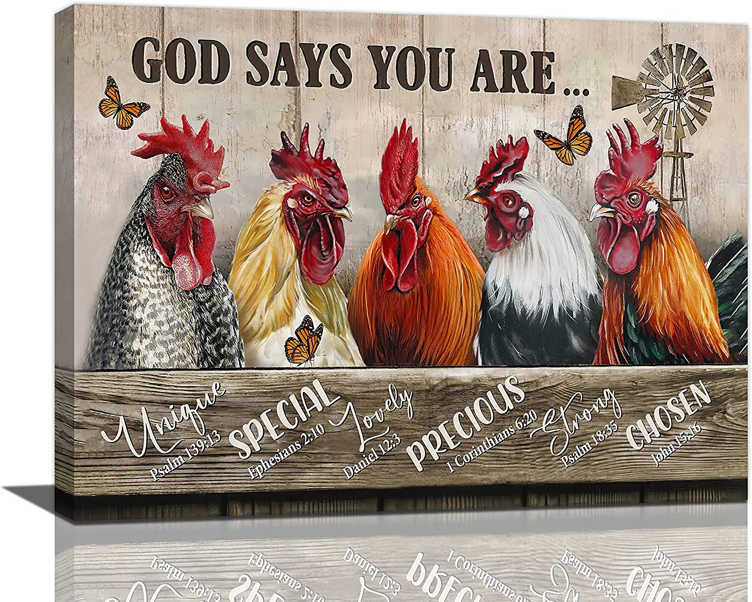 Farmhouse Rooster Canvas Wall Art Chicken Wall Decor God Says You Are Pictures Painting Print Framed Rustic Artwork for Bathroom Kitchen Living Room 12"x16"