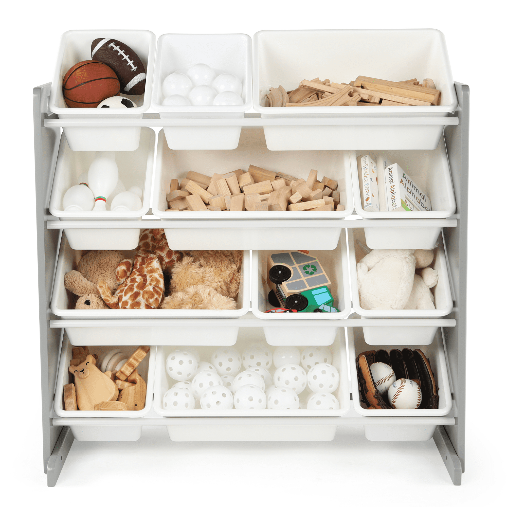 Humble Crew Kids Inspire Toy Storage Organizer with 12 Plastic Storage Bins, Grey/White