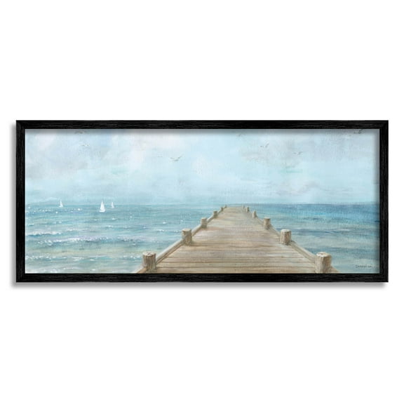 Stupell Industries Waterfront Pier Coastal Ocean View Painting Black Framed Art Print Wall Art, Design by Danhui Nai