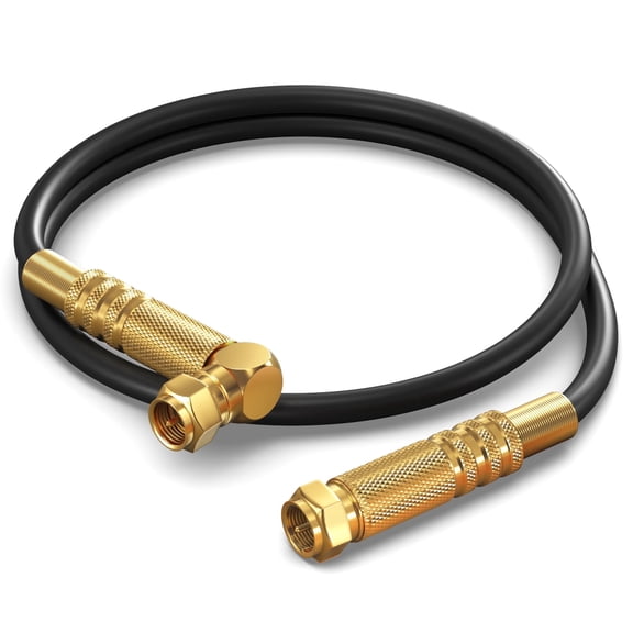 Maximm RG6 Quad Shield Coaxial Cable, 90 Degree Right Angle, Gold Plated, 2 ft