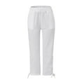 thumbnail image 4 of TAIAOJING Women Cotton Line Striaght Pants High Waist Pants Drawstring Capri Pants With Pockets Wide Leg Cropped Pants, 4 of 8