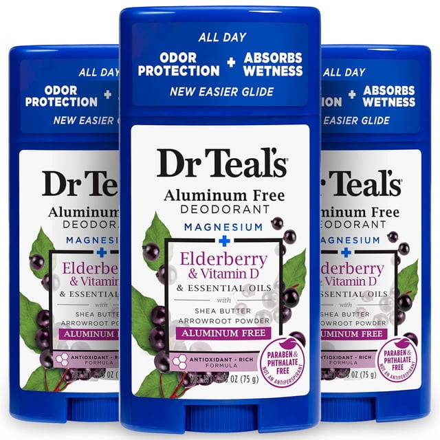 Desodorante Dr. Teal's, sin aluminio, saúco y vitamina D, 80 ml x 3