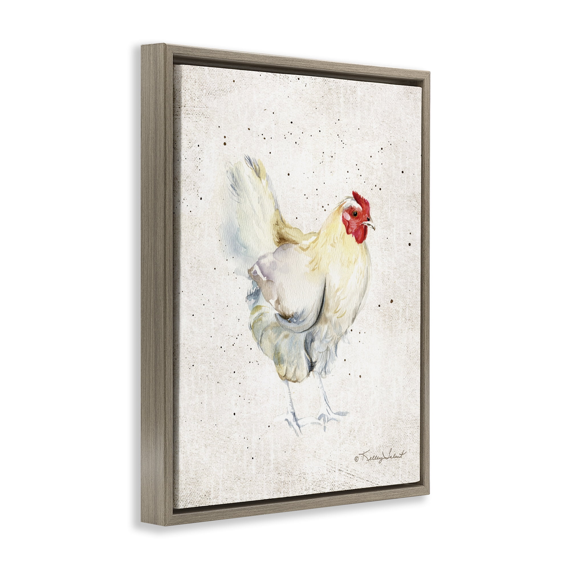 Stupell Industries Chicken with Speckled Paint Animals & Insects Painting Brown Floater Framed Canvas Art Print Wall Art, 17 x 21