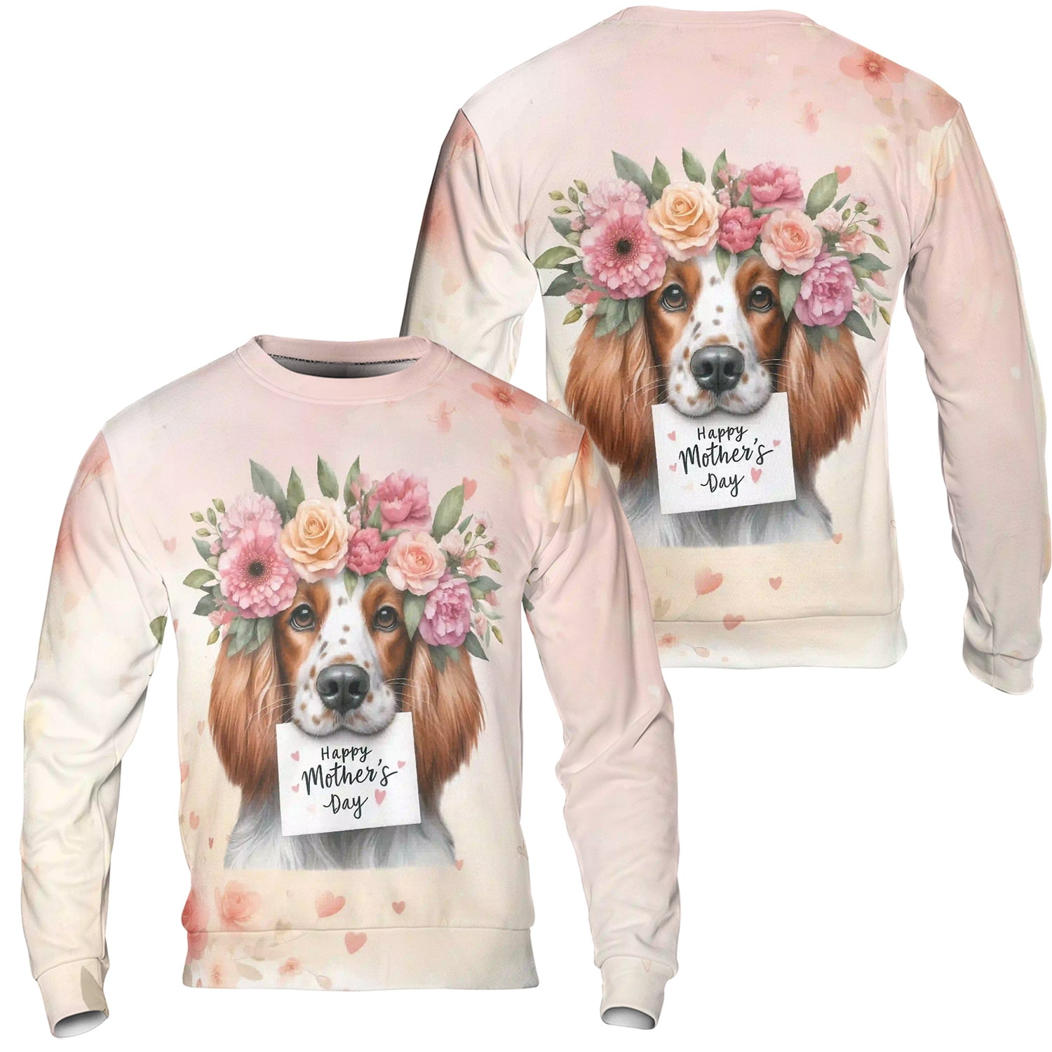 Happy Mother's Day English Setter with Flower Crown and Greeting Card All Over Print 3D Sweatshirt Unisex Merch Dog Lover - 13004