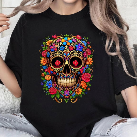 100% Cotton Unisex Dia De Los Muertos Costume Day of The Dead Sugar Skull T-Shirt