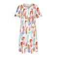 thumbnail image 4 of Vestido de manga corta con estampado plisado de plumas de colores creativos y cuello redondo de verano para mujer Pompotops ghjkhdj13509, 4 of 8