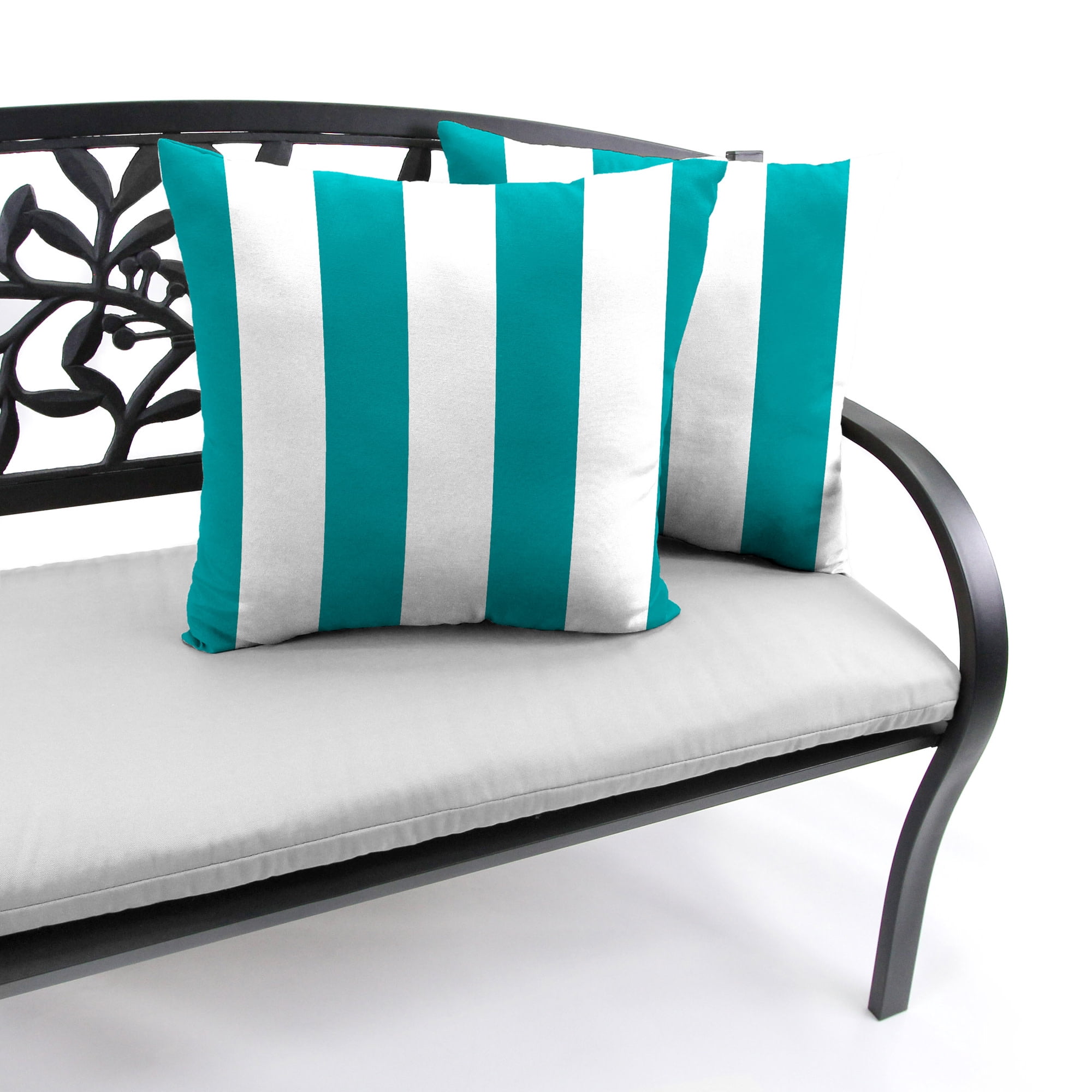 Jordan Manufacturing 20" x 20" Awning Turquoise Stripe Square Outdoor Throw Pillow (2 Pack)