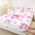 thumbnail image 3 of Homewish Initial M Letter Queen Sheet Sets for Girls, Pink Watercolor Bowknot Flat Sheet, Cartoon Love Heart Queen Fitted Sheet, Luxury Bedroom Decor, 4-Piece, 3 of 7