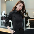 thumbnail image 5 of Women Shirt Lapel Long Sleeve Single Breasted Shirt Tops Solid Color Slim Fit Office Lady Shirt Work Wear, 5 of 8