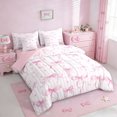 thumbnail image 2 of Erosebridal Dreamy Princess Bow Kids 7 Pieces Bedding Comforter Set,Cute Heart Print Pink Geometric Lines Full Bedding Set,Pink Reversible, 2 of 7