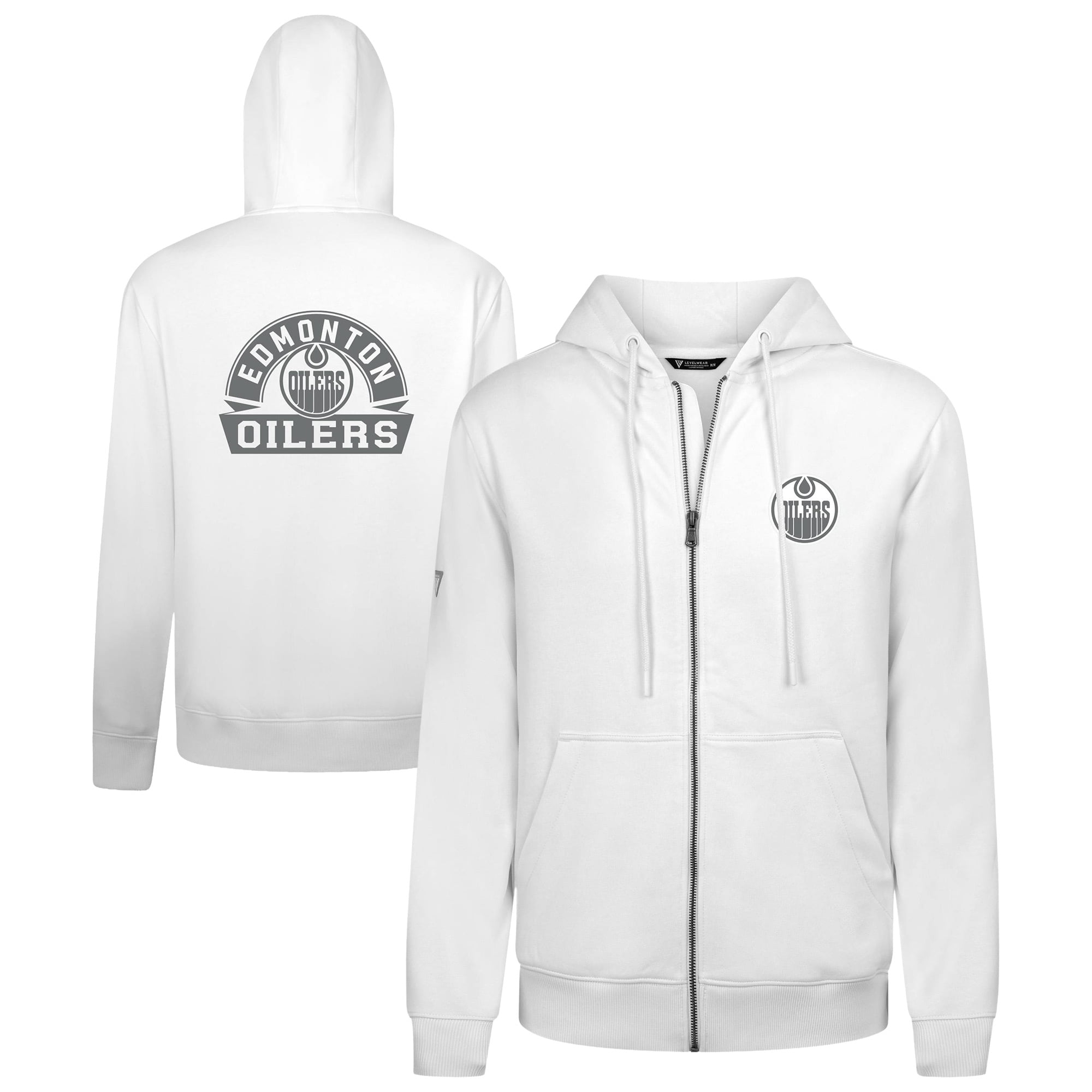 Men's Levelwear White Edmonton Oilers Podium Banner Arch Full-Zip Hoodie