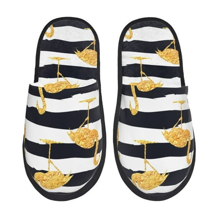 Balery Gold Flamingo Slient Indoor Furry Fleece Comfort House Shoes Soft Non-Slip Home Shoes Cotton slippers House Slippers-- Medium