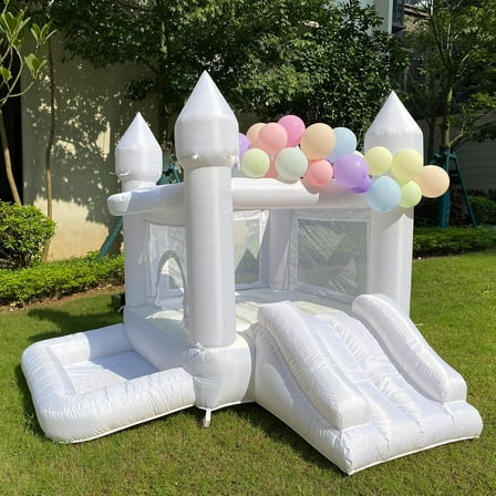 Eypye White Bounce House with Blower 9ftL×9ftW×7ftH Wedding Inflatable Jump House with Slide for Kids Party bouncy Castle