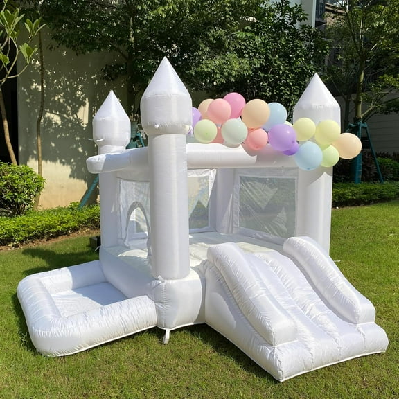 Eypye White Bounce House with Blower 9ftL×9ftW×7ftH Wedding Inflatable Jump House with Slide for Kids Party bouncy Castle