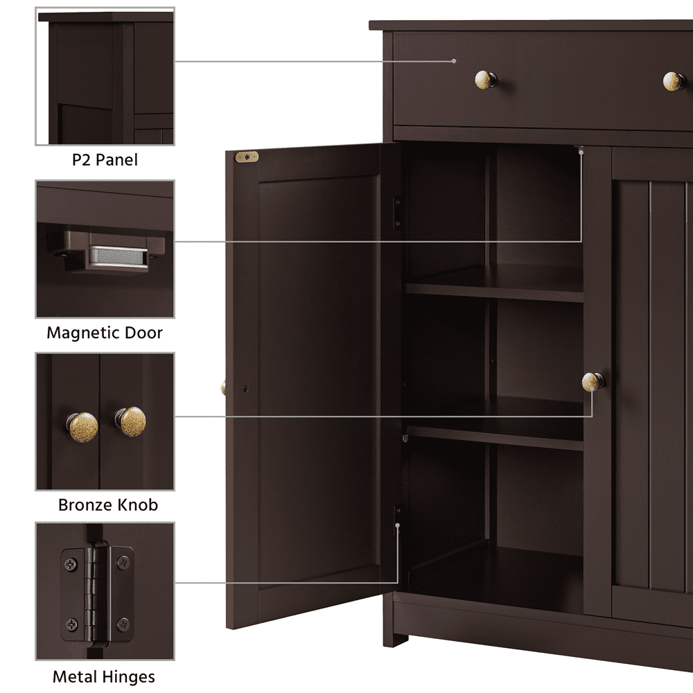 Alden Design 31.5"H Wooden Floor Storage Cabinet with Adjustable Shelf, Espresso