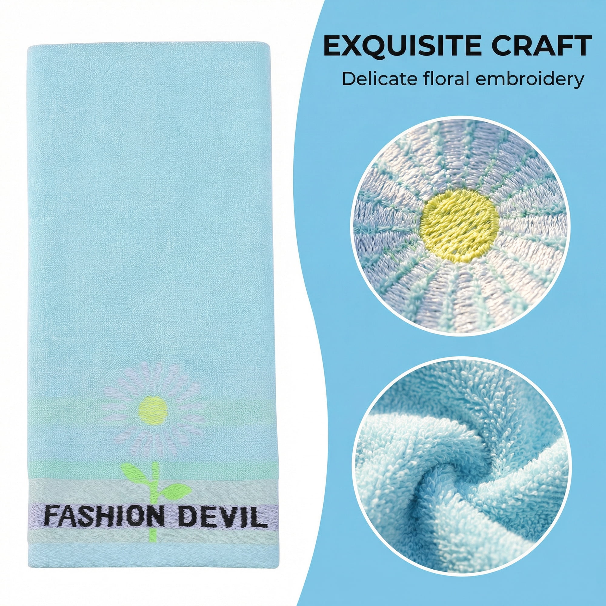 Unique Bargains 29" x 13" Floral Decorative Absorbent Hand Towels Blue 2pk