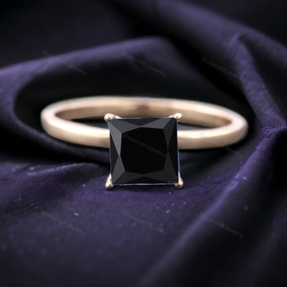 Natural Black Onyx Solitaire Ring Bridal Engagement Rings Women Birthday Gift Statement Ring For Her Unique Gemstone Ring Rose Gold Jewelry