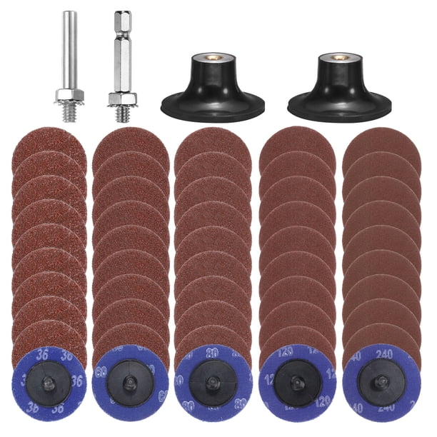 Uxcell 54pcs Juego de Discos de Cambio Rápido de 2" con Discos de Lijado Roll Lock y Soporte de Almohadilla de 1/4" 36/60/80/120/240 Grano para Pulir y Remover Óxido