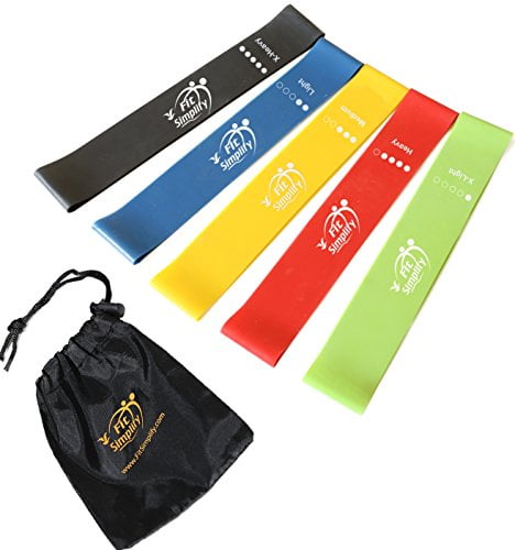 Resistance Loop Exercise Bands with Instruction Guide and Carry Bag Set of 5 
